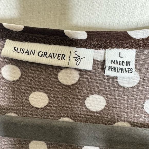 Susan Graver Womens Liquid Knit Brown Polka Dot 3/4 Sleeve Popover Blouse Sz L - Picture 4 of 6